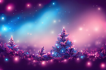 Wall Mural - winter landscape decoration background, christmas tree and decorations as panoramic wallpaper header