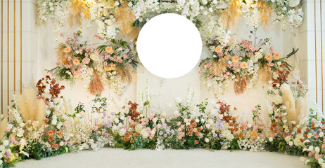 Wall Mural - wedding backdrop, wedding flower decoration, rose wall, colorful background, fresh rose, bunch of flower