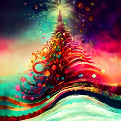 Canvas Print - Christmas tree splash tree digital art