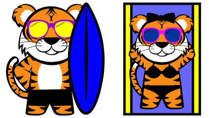 Wall Mural - cute chibi tiger cartoon expressions set illustration in vector format