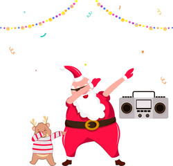 Sticker - Illustration Of Santa Claus With Reindeer Performing Dab Dance Against Background For Merry Christmas Or New Year Party.