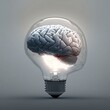 © SCHRÖDER - Brain synthesis lightbulb. Illustration about the brain. Made by AI.