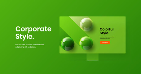 Modern computer display mockup landing page template. Bright presentation design vector layout.