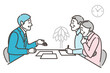 © Tommy - Male businessperson explaining, showing, or introducing something to an elderly couple 【Vector illustration】