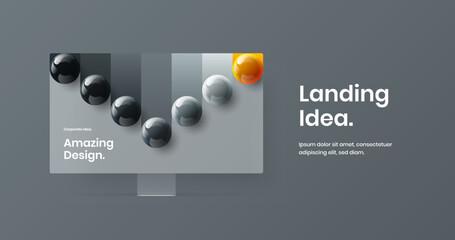 Simple computer monitor mockup banner concept. Colorful landing page design vector template.