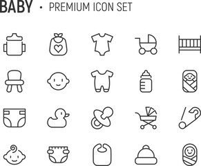 Sticker - Editable vector pack of baby line icons.