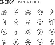 Editable Vector Pack Of Energy Line Icons.