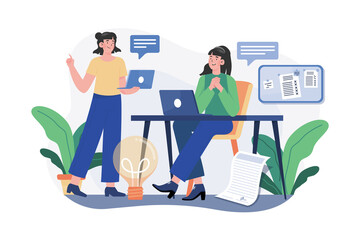 Girl Chatting With Employees Illustration concept