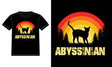 Abyssinian Vintage Tree Sunset Retro T-shirt Design Template, Abyssinian Cat On Board, Car Window Sticker Vector For Cat Lovers, Black On White Apparel Design
