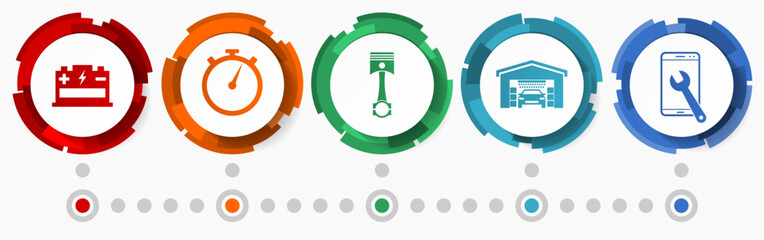 Aufkleber - Workshop vector icon set, car service concept flat design buttons, infographic template