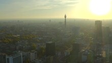 Slider Aerial Shot Of Euston Station And BT Tower London At Sunset
