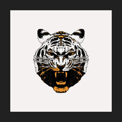 Wall Mural - 8-bit drawing of a tiger, 3D rendering