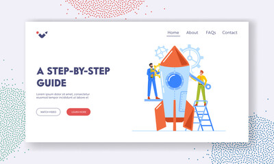 Wall Mural - Step by Step Guide Landing Page Template. Businesspeople Launching Project Startup. Financial Idea Realization Success