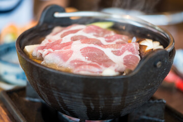 Wall Mural - Japanese hotpot beef nabe in the restaurant.