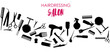 © ODES - Vector image of a hairdressing salon signboard on the background of professional tools. The concept of a beauty salon, haircuts and self-care. A banner for the site.