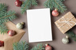 Leinwandbild Motiv Christmas greeting card mockup with gift box, copy space
