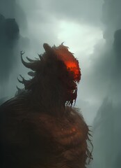 Wall Mural - orc, cute, fantasy, portrait of scruffy haired wearing metal armour, monster	