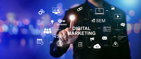 Wall Mural - digital marketing business technology banner web with copy space. website adertisement email social 