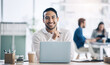 © Rene L/peopleimages.com - Business man, laptop and smile of asian worker in creative office for digital marketing, management and copywriting for social media target audience. Portrait of entrepreneur at desk for online work