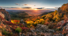 Nice Autumn Countryside From Peak Sitno, Slovakia Mountain Landscape At Sunset