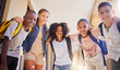 © L Ismail/peopleimages.com - School friends, students and group for education at high school, corridor and campus. Portrait of diversity, happy and gen z young teen people studying, education and learning knowledge together