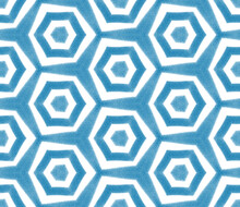 Tiled Watercolor Pattern. Blue Symmetrical Kaleidoscope Background. Textile Ready Dazzling Print, Swimwear Fabric, Wallpaper, Wrapping. Hand Painted Tiled Watercolor Seamless.