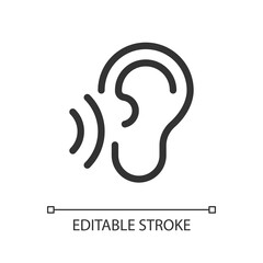 Sticker - Listen pixel perfect linear ui icon. Translator feature. Hear translation. Text spoken aloud. GUI, UX design. Outline isolated user interface element for app and web. Editable stroke. Arial font used