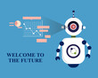 © Heena_Rajput - Data analysis or analytics by Artificial intelligence ai robot, Welcome to the Future robotic data monitoring. vector illustration.