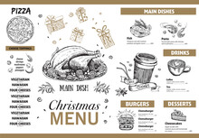 Christmas Restaurant Menu. Sketch Illustration. Vector.