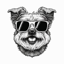 Vector Illustration Of A Yorkshire Terrier In Sunglasses Against A White Background