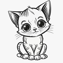 Vector Illustration Of A Little Kitten Against The White Background