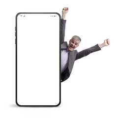 Wall Mural - Successful businessman and blank smartphone