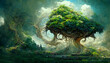 Devine Tree growing towards the Sky spirits of nature fantasy concept art