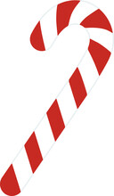 Christmas Candy Cane With Red And White Stripes Isolated On Blue Background. Sweet Stick For New Year. Vector Flat Illustration