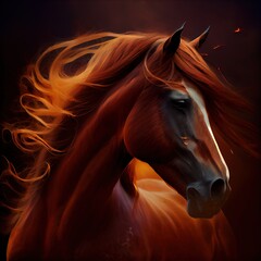 Wall Mural - Gorgeous horse with flowing mane. Fantasy creative portrait. Ai generated illustration