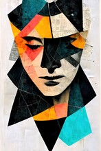 Abstract Surreal Portrait Made Out Of Newspaper. Concept Art. AI. 
