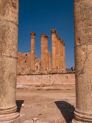 Poster - Details of famous historical archaeological site with columns, ancient Roman structure in Jerash