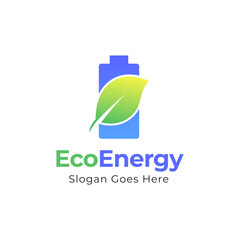 Canvas Print - Eco Battery icon. Battery with leaf icon in black flat glyph, filled style isolated on white background