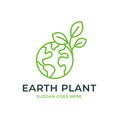 Sticker - Vector of a earth and leaf logo combination. Planet and eco symbol or icon. Unique global and natural, organic logotype design template.