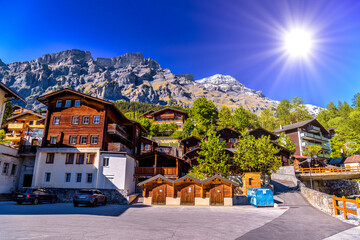 Wall Mural - Chalet and hotels in swiss village in Alps, Leukerbad, Leuk, Vis