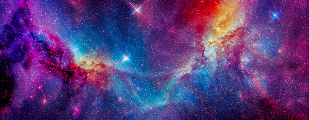 Wall Mural - panorama colorful background with nebula galaxy space generative ai illustration