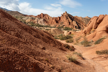 Canvas Print - Fairytale canyon or Skazka Canyon, Natural park of colorful rocks near Issyk-Kul lake, Kyrgyzstan.