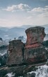 Aerial view of strangely shaped Belogradchik Rocks in Bulgaria
