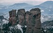 Aerial view of strangely shaped Belogradchik Rocks in Bulgaria