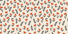 Vector Seamless Pattern With Ditsy Flowers, Minimalistic Flowers Pattern, Autumn Flowers. Vector Illustration
