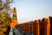 Old Kremlin Fortress Wall And Towers Near Red Square In Moscow, Russia