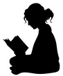 Silhouette of a reading girl. Isolated illustration of a girl with a book. A girl sitting in lotus posture and reading a book. The concept of self-development through books. International Book Day.