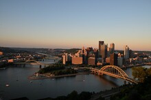 Cityscape Of Pittsburgh From The Pittsburgh Skyline Overlook During The Sunset In Pennsylvania
