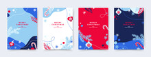 Merry Christmas And Happy New Year Banner. Xmas Holiday Poster Set. Vector Design Of Christmas Elements For Greeting Card, Cover, Social Media Post