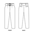 Vector drawing of classic trousers with a belt with a buckle and pockets. Template for pants design.